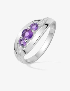 Bague trilogie fantaisie argent 925‰ rhodié et oxydes de zirconium violets SO OR