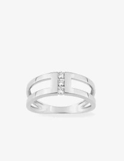 Bague trilogie or blanc 375 ‰ oxyde de zirconium SO OR