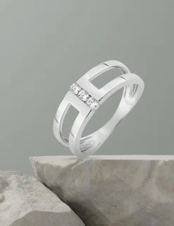 Bague trilogie or blanc 375 ‰ oxyde de zirconium SO OR