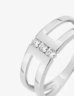 Bague trilogie or blanc 375 ‰ oxyde de zirconium SO OR
