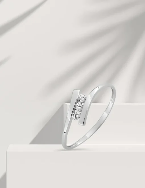Bague trilogie or blanc 375 ‰ oxyde de zirconium SO OR