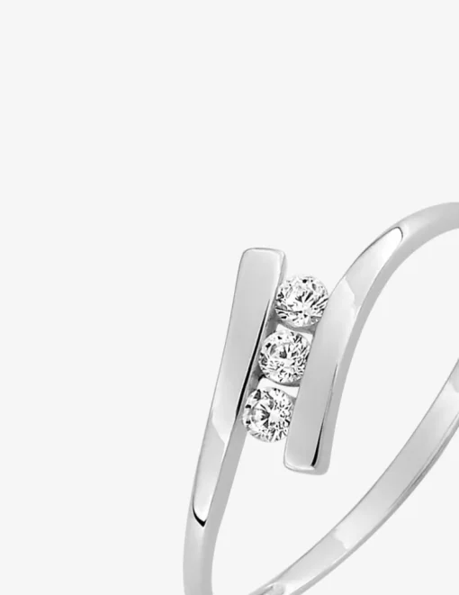 Bague trilogie or blanc 375 ‰ oxyde de zirconium SO OR