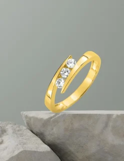 Bague trilogie or jaune 375 ‰ oxyde de zirconium SO OR
