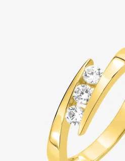 Bague trilogie or jaune 375 ‰ oxyde de zirconium SO OR