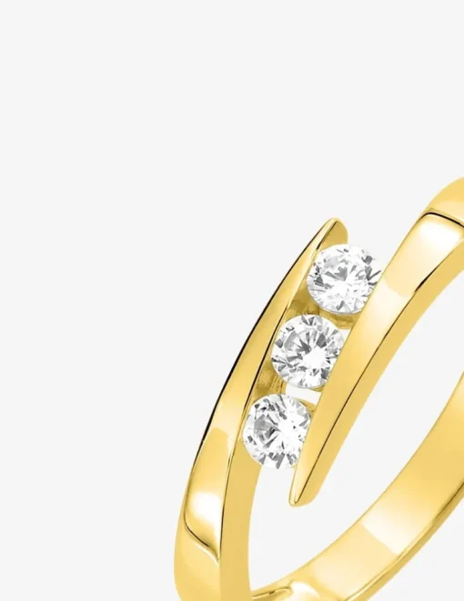 Bague trilogie or jaune 375 ‰ oxyde de zirconium SO OR