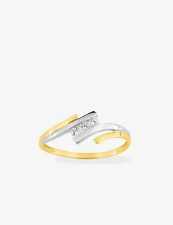 Bague trilogie or jaune 750 ‰, oxyde de zirconium et rhodium SO OR