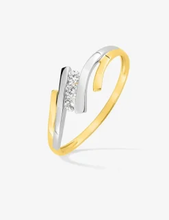 Bague trilogie or jaune 750 ‰, oxyde de zirconium et rhodium SO OR