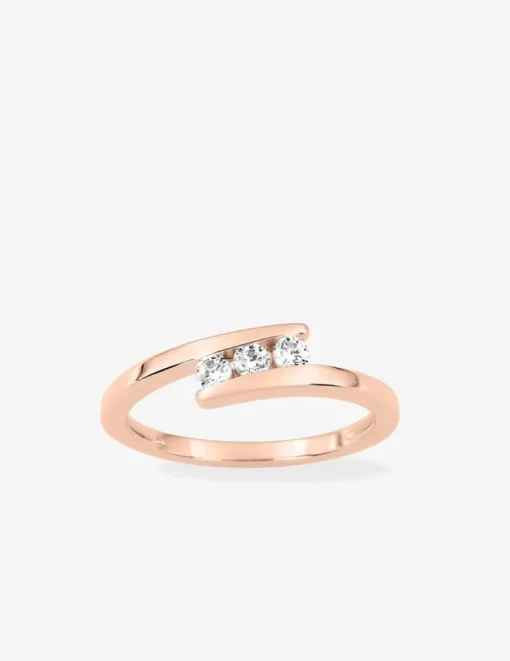 Bague trilogie oxydes de zirconium monture croisée plaqué or rose SO OR