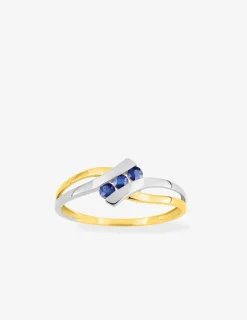 Bague trilogie saphirs et monture fantaisie bicolore or 375‰ SO OR