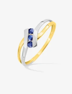 Bague trilogie saphirs et monture fantaisie bicolore or 375‰ SO OR