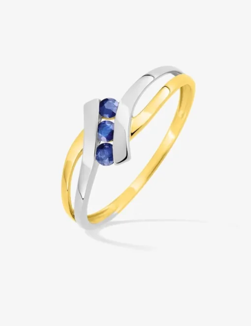 Bague trilogie saphirs et monture fantaisie bicolore or 375‰ SO OR