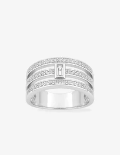 Bague triple anneau argent 925‰ rhodié et oxyde de zirconium baguette accompagné SO OR