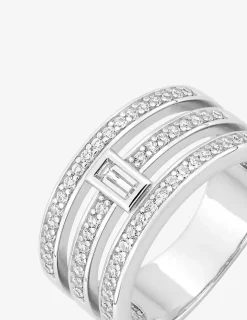 Bague triple anneau argent 925‰ rhodié et oxyde de zirconium baguette accompagné SO OR