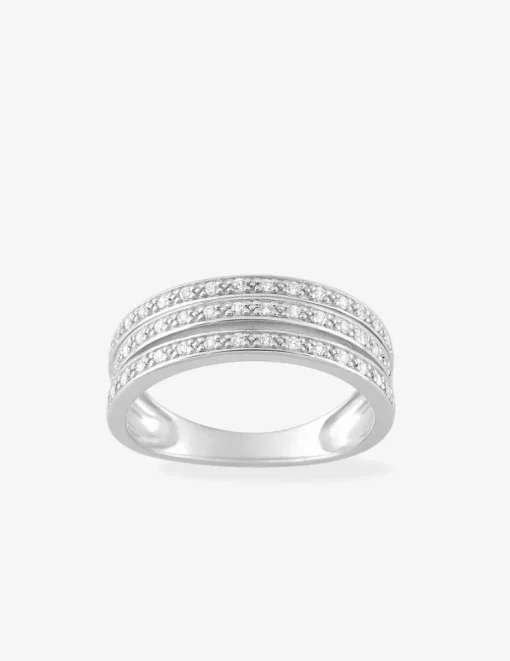 Bague triple anneau argent 925‰ rhodié et oxydes de zirconium SO OR