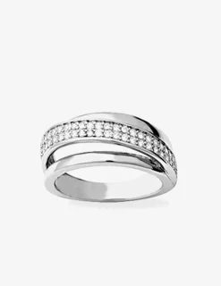 Bague triple anneau argent 925‰ rhodié et pavage oxydes de zirconium SO OR