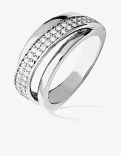 Bague triple anneau argent 925‰ rhodié et pavage oxydes de zirconium SO OR