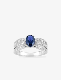 Bague triple anneau argent 925‰ rhodié et oxyde de zirconium bleu accompagné SO OR