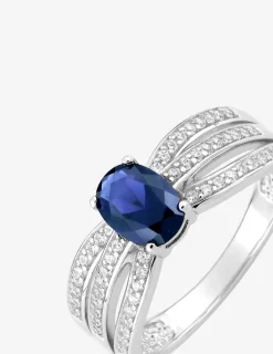Bague triple anneau argent 925‰ rhodié et oxyde de zirconium bleu accompagné SO OR