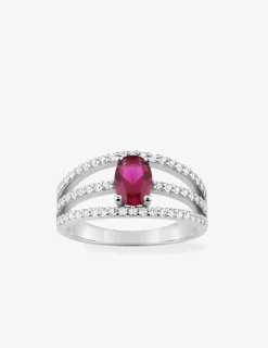 Bague triple anneau argent 925‰ rhodié et oxyde de zirconium rouge SO OR