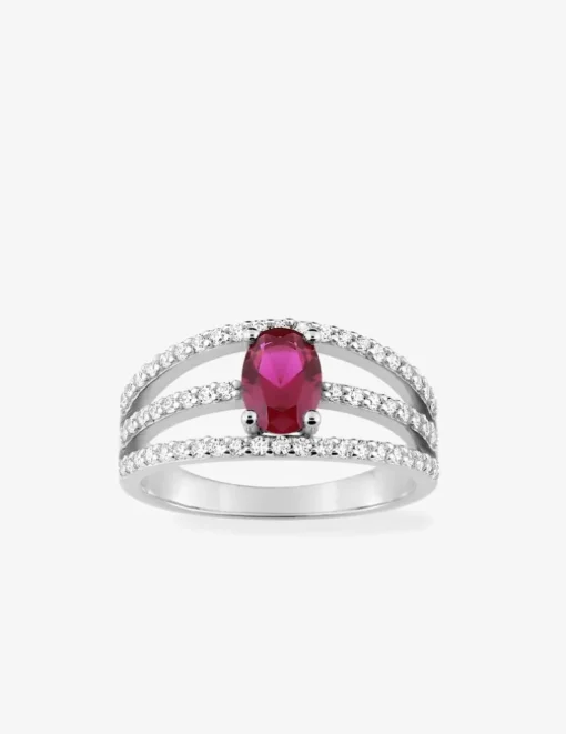 Bague triple anneau argent 925‰ rhodié et oxyde de zirconium rouge SO OR