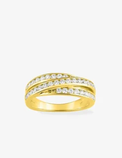 Bague triple anneau croisé plaqué or oxydes de zirconium SO OR