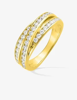 Bague triple anneau croisé plaqué or oxydes de zirconium SO OR