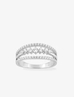 Bague triple anneau en argent 925 ‰ rhodié et oxydes de zirconium SO OR
