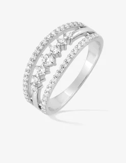 Bague triple anneau en argent 925 ‰ rhodié et oxydes de zirconium SO OR