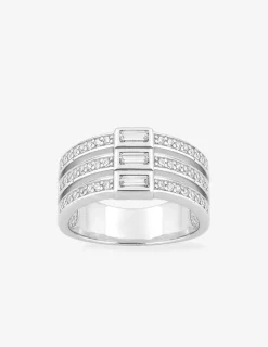 Bague triple anneau et triple rectangle argent 925‰ rhodié et oxydes de zirconium SO OR