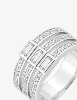 Bague triple anneau et triple rectangle argent 925‰ rhodié et oxydes de zirconium SO OR