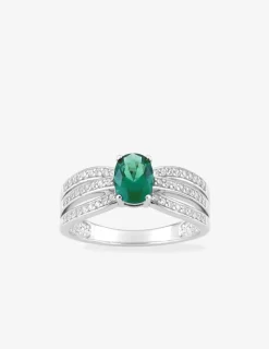 Bague triple anneau oxyde de zirconium vert accompagné argent 925‰ rhodié SO OR