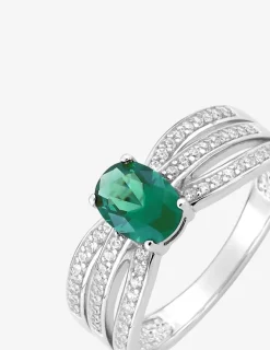 Bague triple anneau oxyde de zirconium vert accompagné argent 925‰ rhodié SO OR