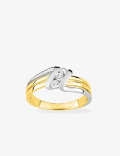 Bague triple anneau plaqué or, rhodium et trilogie oxydes de zirconium SO OR