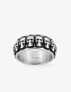 Bague têtes de mort acier noirci 7 mm SO OR