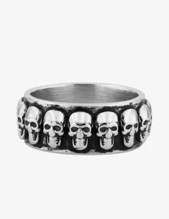 Bague têtes de mort acier noirci 7 mm SO OR
