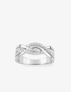 Bague vagues argent 925‰ rhodié et oxydes de zirconium SO OR