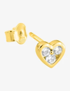 Boucle d'oreille clou à l'unité en plaqué or, motif cœur et oxydes de zirconium SO OR