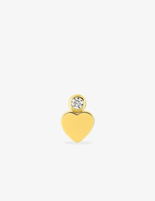 Boucle d'oreille clou à l'unité plaqué or, motif coeur et oxyde de zirconium SO OR