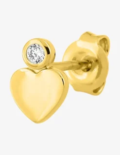 Boucle d'oreille clou à l'unité plaqué or, motif coeur et oxyde de zirconium SO OR