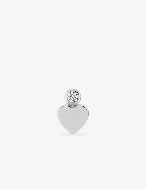 Boucle d'oreille clou à l'unité en argent 925 ‰ rhodié, motif coeur et oxyde de zirconium SO OR
