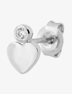 Boucle d'oreille clou à l'unité en argent 925 ‰ rhodié, motif coeur et oxyde de zirconium SO OR