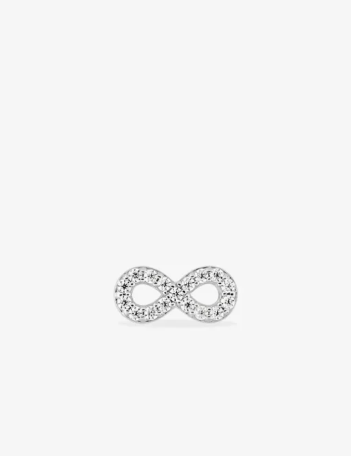 Boucle d'oreille clou à l'unité en argent 925 ‰ rhodié, motif infini et oxydes de zirconium SO OR