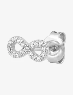 Boucle d'oreille clou à l'unité en argent 925 ‰ rhodié, motif infini et oxydes de zirconium SO OR