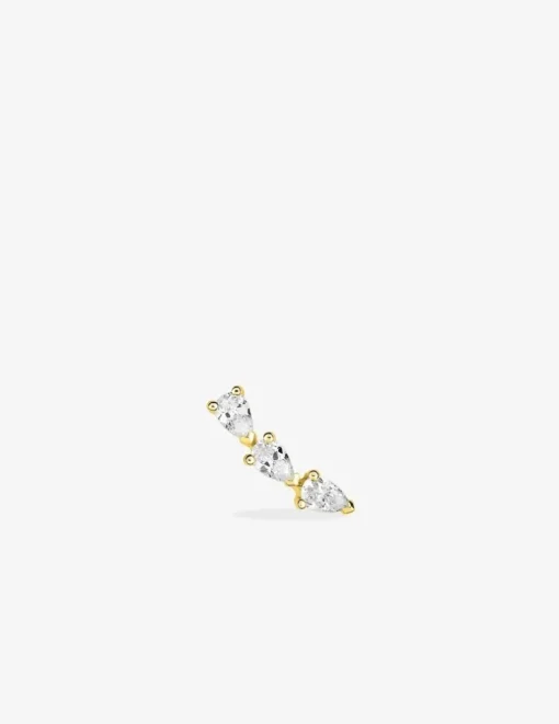 Boucle d'oreille clou unitaire plaqué or, trois oxydes de zirconium SO OR