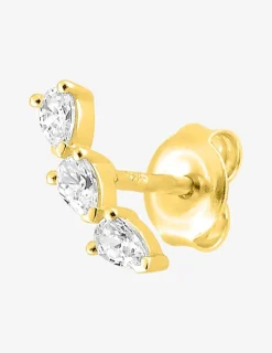 Boucle d'oreille clou unitaire plaqué or, trois oxydes de zirconium SO OR