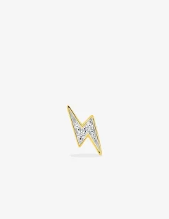Boucle d'oreille clou unitaire plaqué or, motif éclair et oxydes de zirconium SO OR
