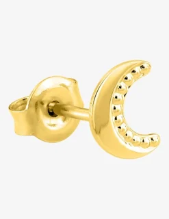 Boucle d'oreille clou unitaire en plaqué or, motif lune SO OR