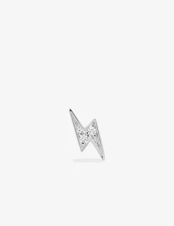 Boucle d'oreille clou unitaire en argent 925 ‰ rhodié, motif éclair et oxydes de zirconium SO OR