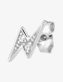 Boucle d'oreille clou unitaire en argent 925 ‰ rhodié, motif éclair et oxydes de zirconium SO OR