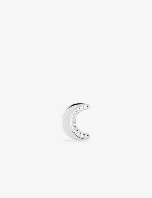 Boucle d'oreille clou unitaire en argent 925 ‰ rhodié, motif lune SO OR